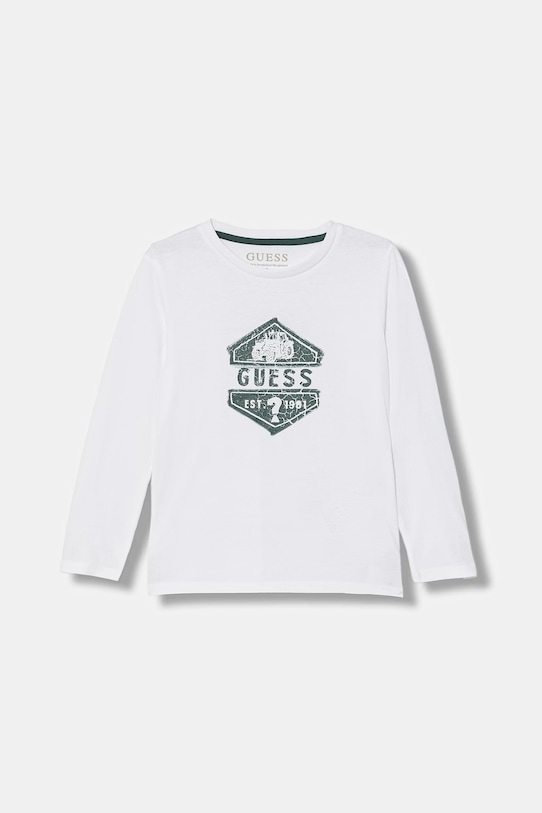 Guess longsleeve bawełniany dziecięcy nadruk biały N6RI19.K8HM4.PPY2