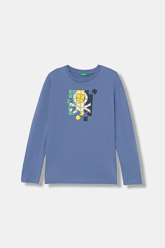 United Colors of Benetton longsleeve bawełniany dziecięcy nadruk niebieski 3I1XC10S2.G.Stagionale