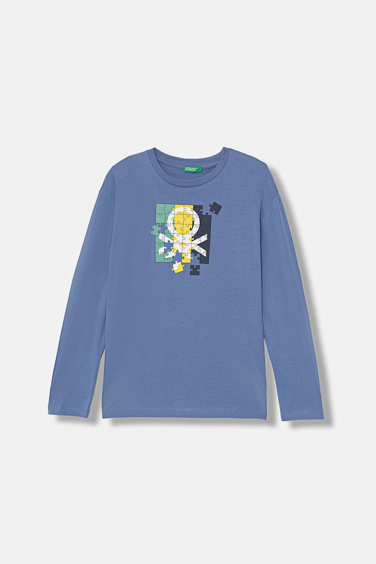 United Colors of Benetton longsleeve bawełniany dziecięcy nadruk niebieski 3I1XC10S2.G.Stagionale