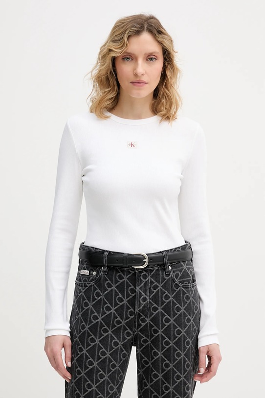 Calvin Klein Jeans longsleeve z elastanem biały LV047E205G