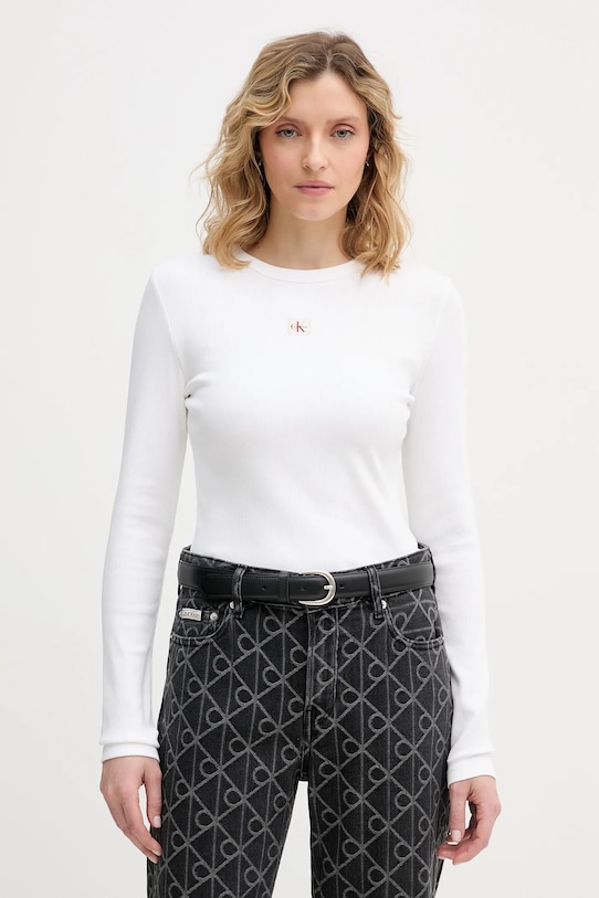 Calvin Klein Jeans longsleeve z elastanem biały LV047E205G
