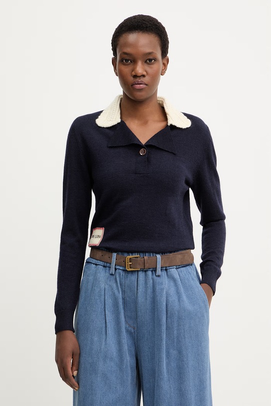 Вовняний светр Stine Goya аплікація темно-синій SG.SS26.K073.2478