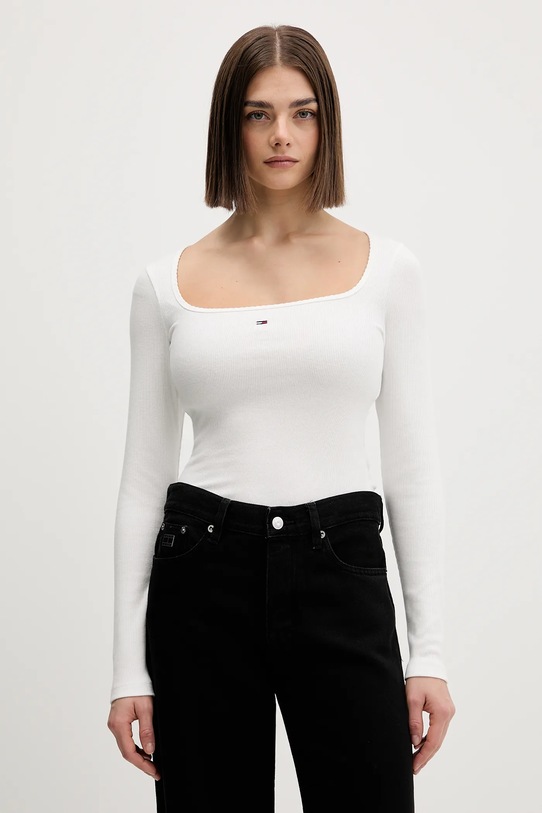 Tommy Jeans longsleeve aplikacja beżowy DW0DW21836