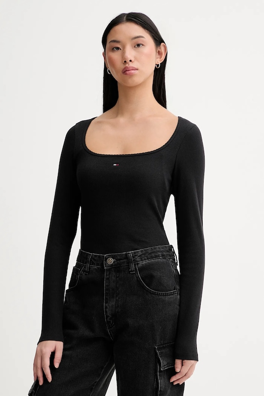 Tommy Jeans longsleeve aplikacja czarny DW0DW21836