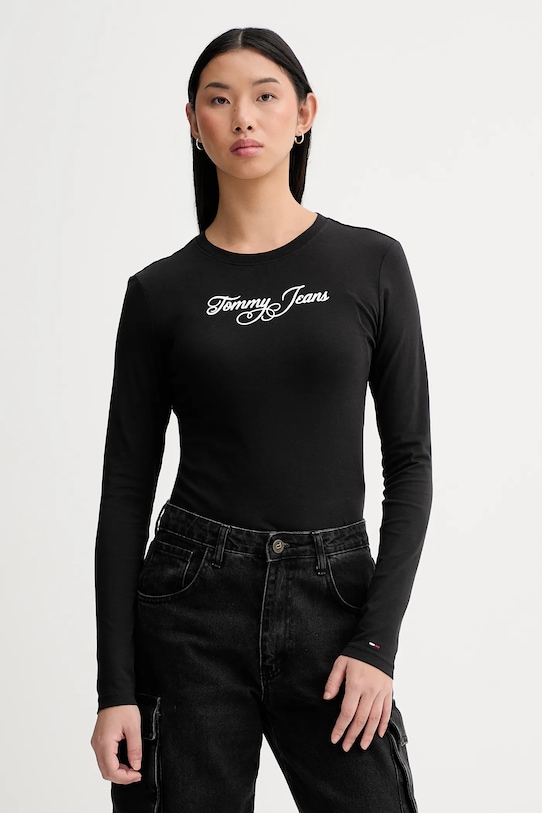 Tommy Jeans longsleeve bawełniany nadruk czarny DW0DW21844