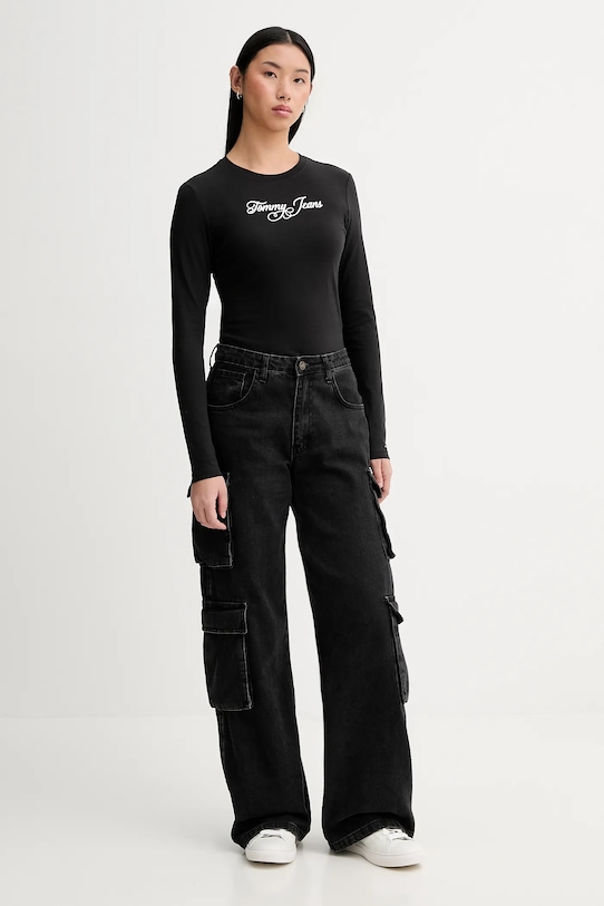 Tommy Jeans longsleeve bawełniany DW0DW21844 czarny SS26