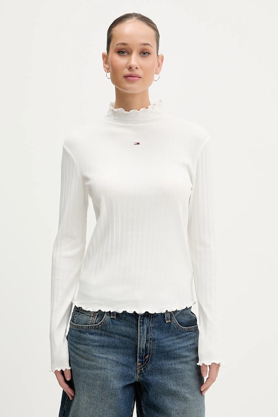 Tommy Jeans longsleeve z elastanem beżowy DW0DW22461