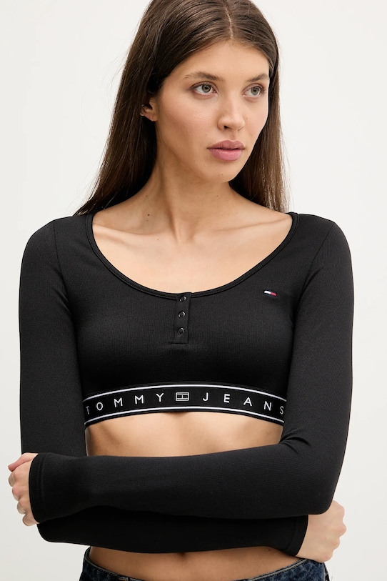 Tričko s dlhým rukávom Tommy Jeans čierna DW0DW22538