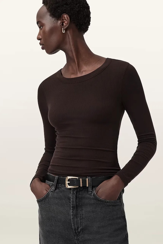 Odzież AllSaints longsleeve W270JB brązowy
