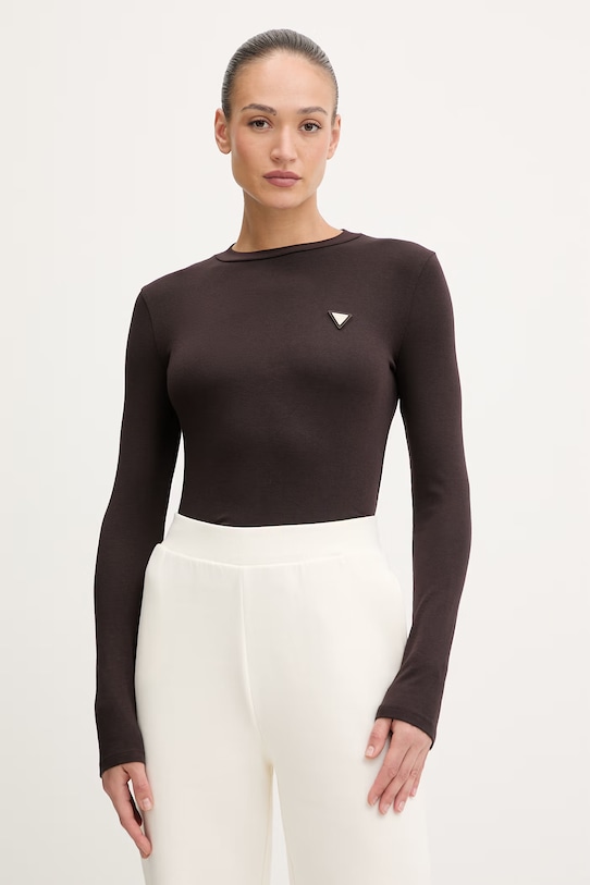 Guess longsleeve SONIA z elastanem brązowy V6RI00.KD741