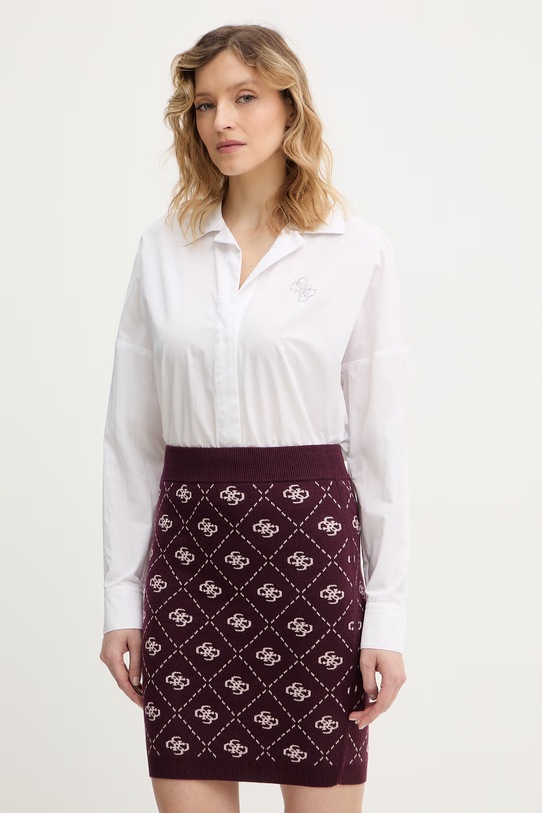 Guess body z domieszką jedwabiu CARMELA klasyczny biały W6RH61.WJ782