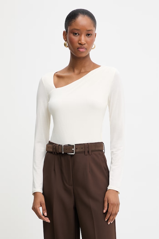 Majica z dolgimi rokavi Guess AREIAH Z elastanom bež W6RP03.KACM2