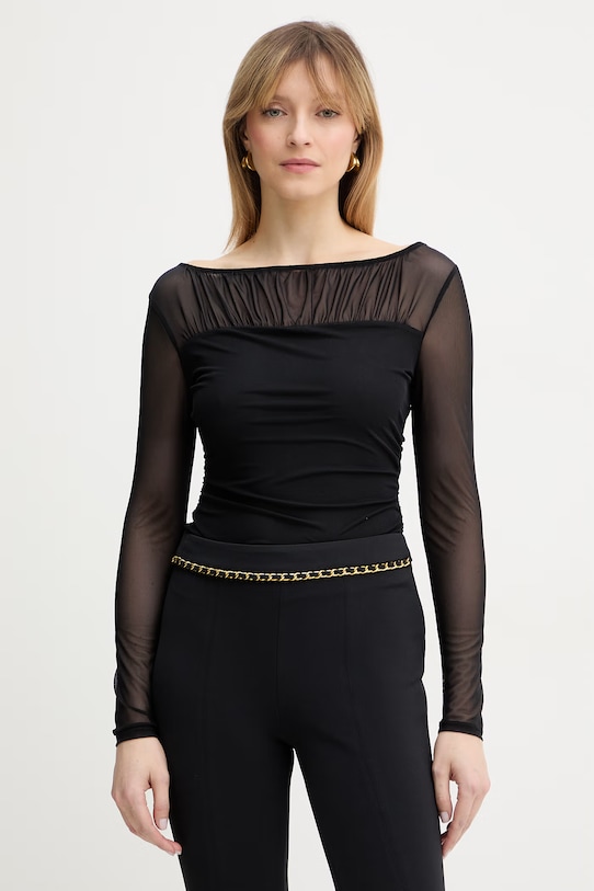 Guess bluzka KADELYN z elastanem czarny W6RP04.KBAH2