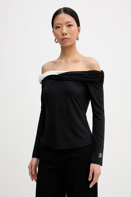 Karl Lagerfeld bluzka z elastanem czarny B1W17009