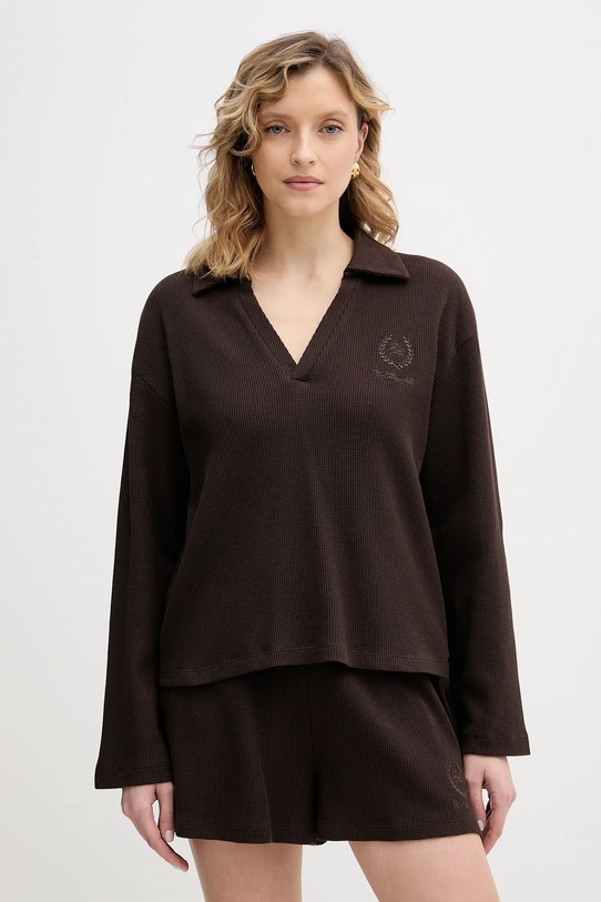 Bavlnené tričko s dlhým rukávom Karl Lagerfeld HOTEL KARL jednofarebný hnedá B1W44005