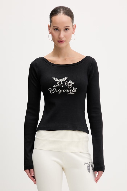 Guess Originals longsleeve z elastanem czarny W6RP41.KCTT1