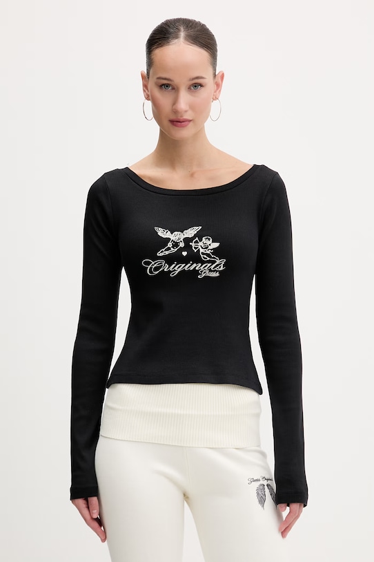 Guess Originals longsleeve z elastanem czarny W6RP41.KCTT1
