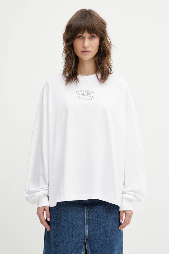 GANNI longsleeve bawełniany A1050068 nadruk biały A1050068