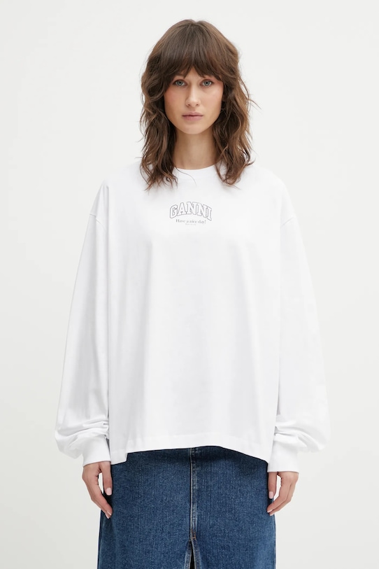 GANNI longsleeve bawełniany A1050068 nadruk biały A1050068