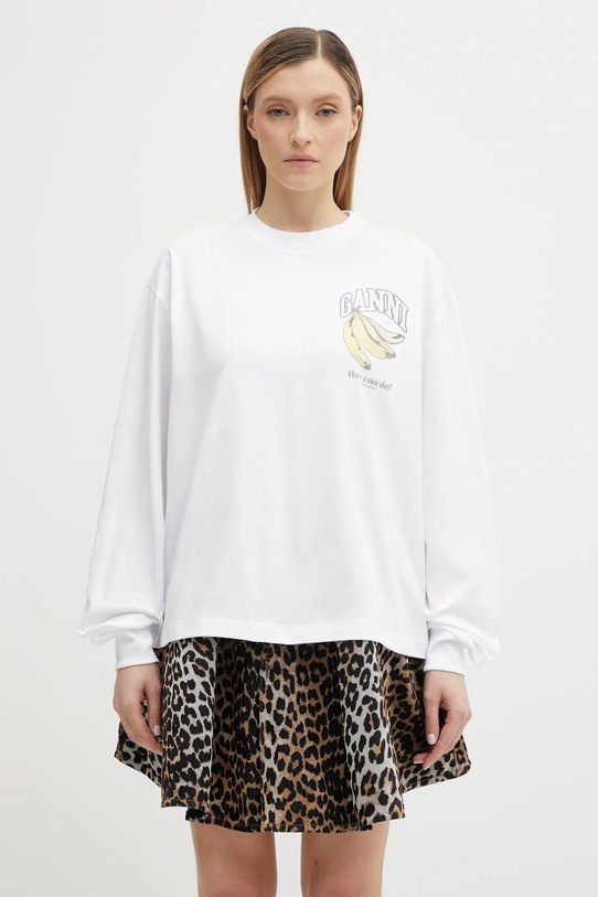 GANNI longsleeve bawełniany nadruk biały A1050059