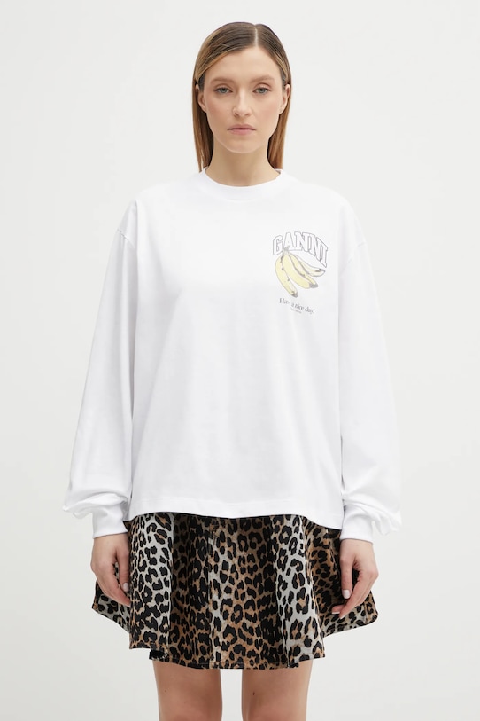 GANNI longsleeve bawełniany nadruk biały A1050059