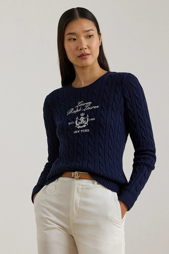 Lauren Ralph Lauren sweter bawełniany aplikacja granatowy 200P03508