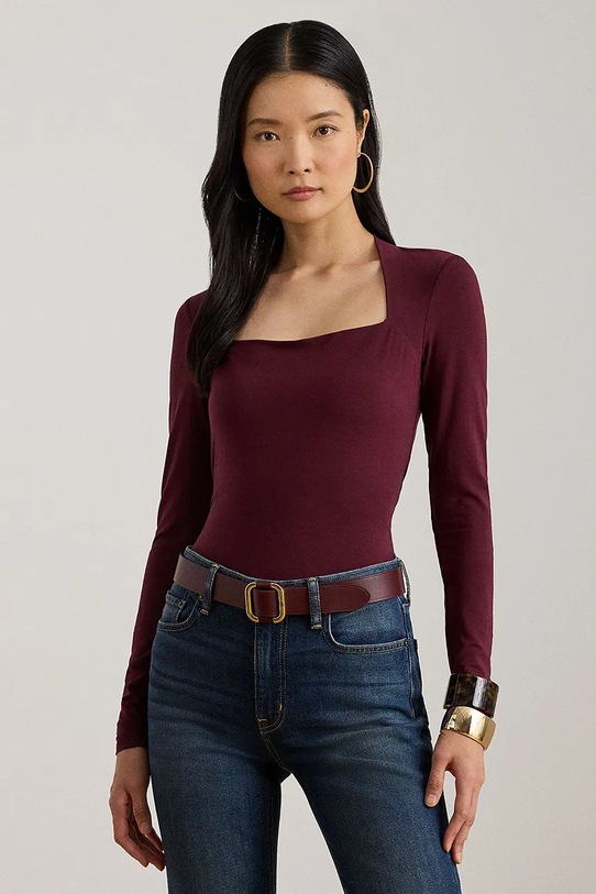 Lauren Ralph Lauren longsleeve z elastanem bordowy 200P03712