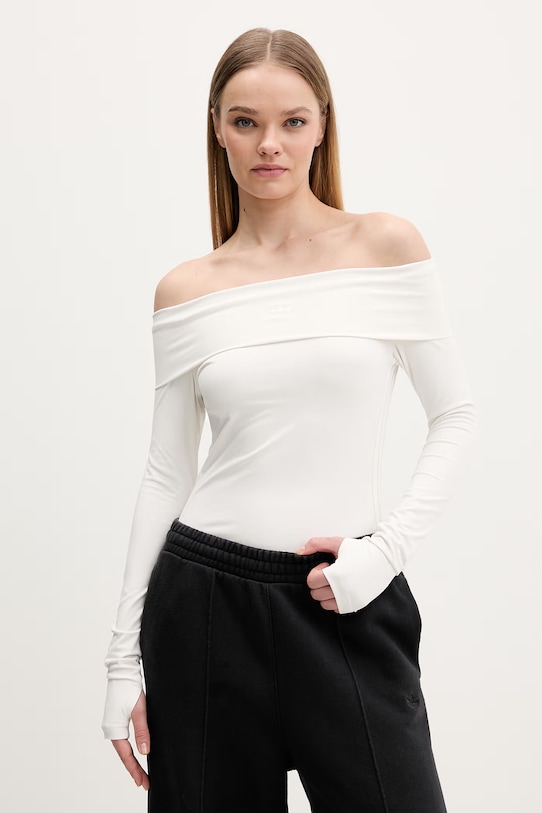 Блуза с дълги ръкави adidas Originals щампа бежов KC8869