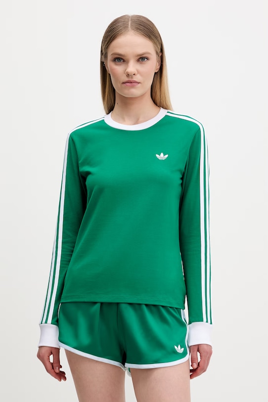 Tričko s dlouhým rukávem adidas Originals s elastanem zelená KD3686