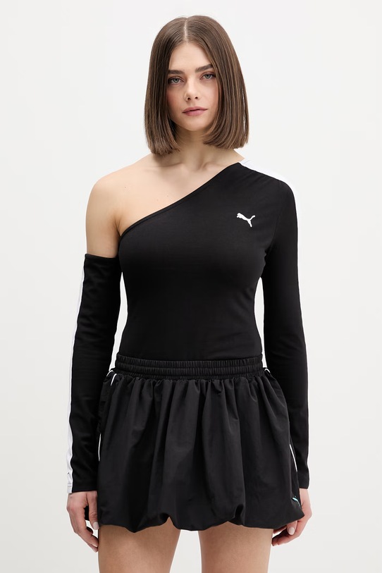 Puma longsleeve damski z bawełny Asymmetric Longsleeve czarny 634623