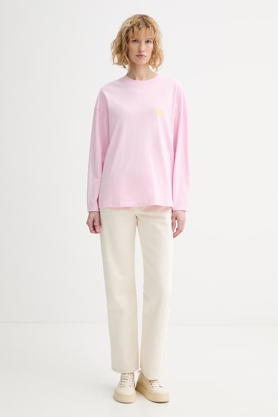 American Vintage longsleeve bawełniany GIX02C różowy SS26