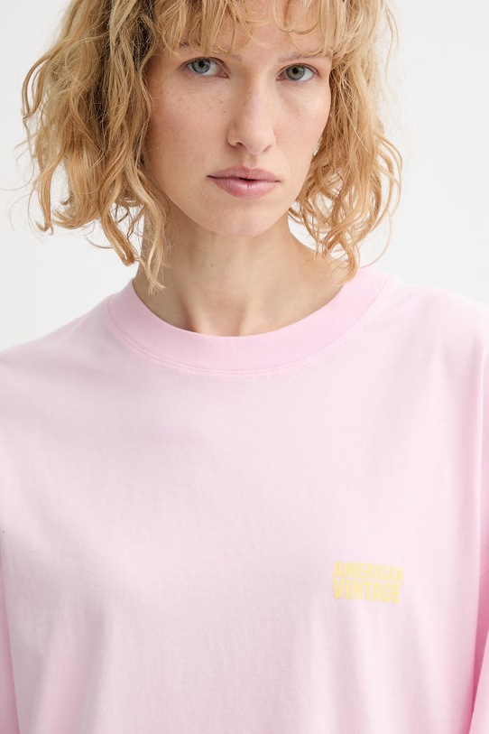 American Vintage longsleeve bawełniany różowy GIX02C