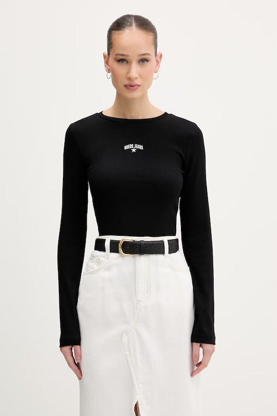 Guess Jeans лонгслів жіночий бавовняний чорний W6GPZ4.KA0H1
