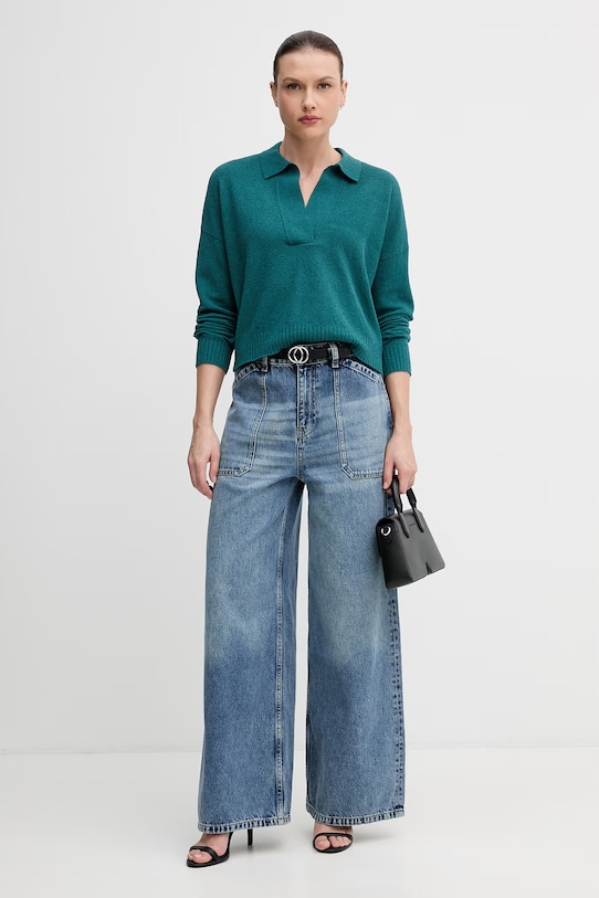 Sisley longsleeve damski z bawełną 19DUL300G turkusowy SS26