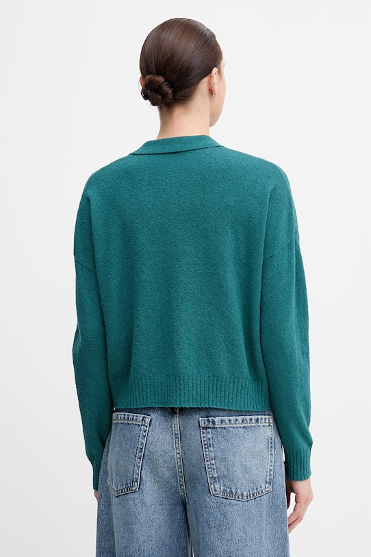 Odzież Sisley longsleeve damski z bawełną 19DUL300G turkusowy