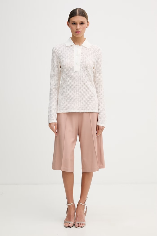 Sisley longsleeve damski 51KHLQ0AF beżowy SS26