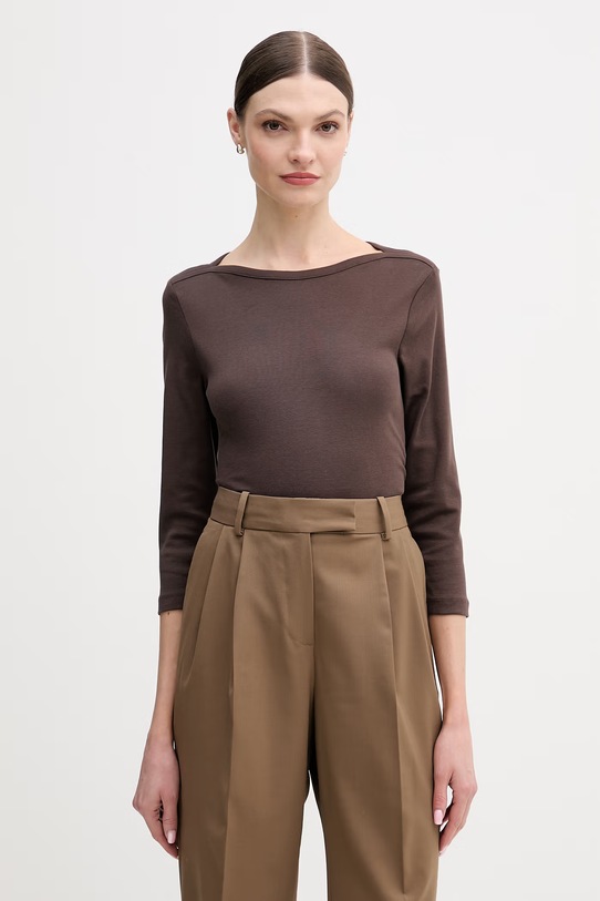 United Colors of Benetton longsleeve bawełniany bawełna brązowy 3GA8D10C4