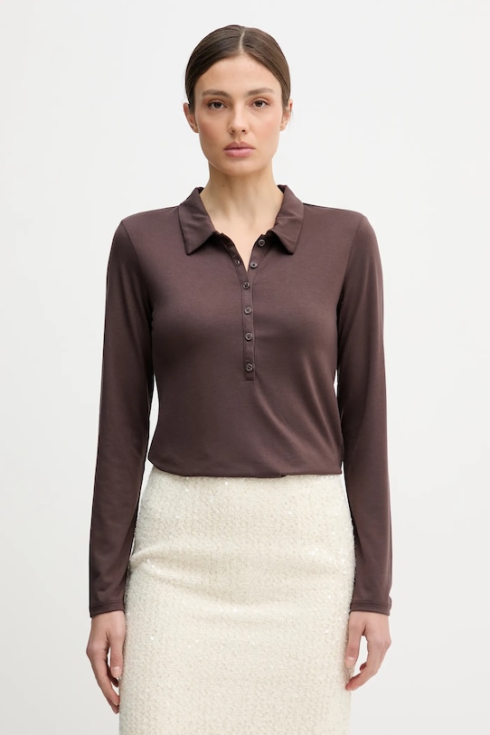 United Colors of Benetton longsleeve z elastanem brązowy 3TVRD3017