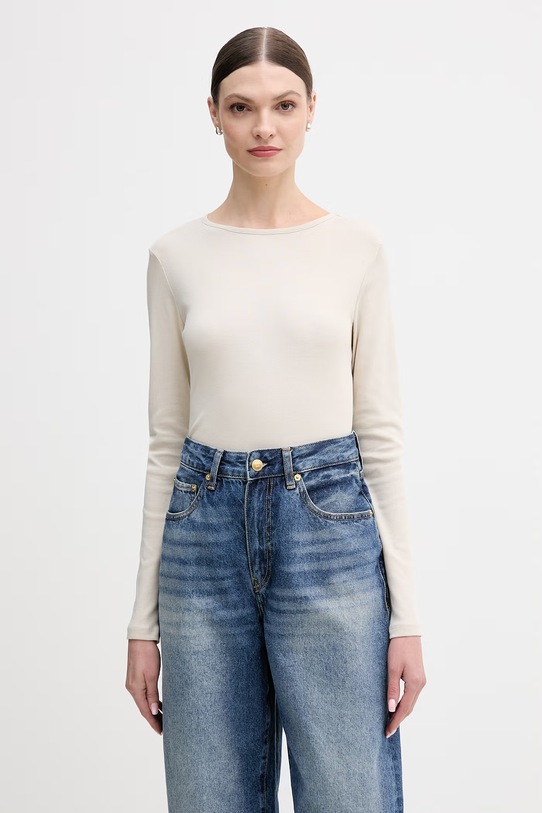 United Colors of Benetton longsleeve bawełniany bawełna beżowy 3GA8D10CF