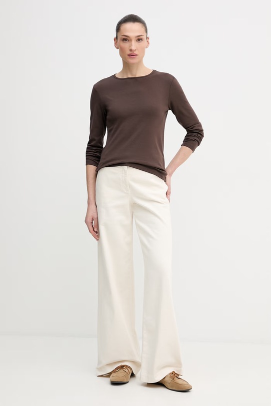 Памучна блуза с дълги ръкави United Colors of Benetton 3GA8D10CF кафяв SS26