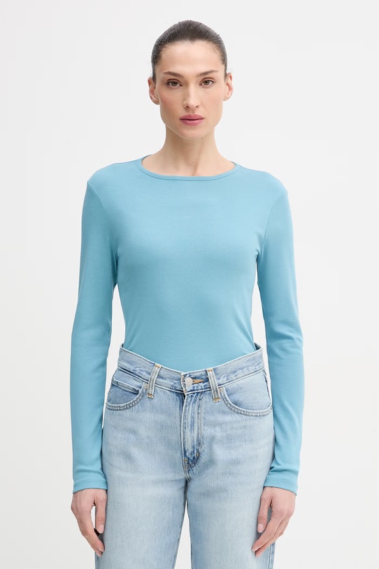 Bavlněné tričko s dlouhým rukávem United Colors of Benetton slim modrá 3GA8D10CF