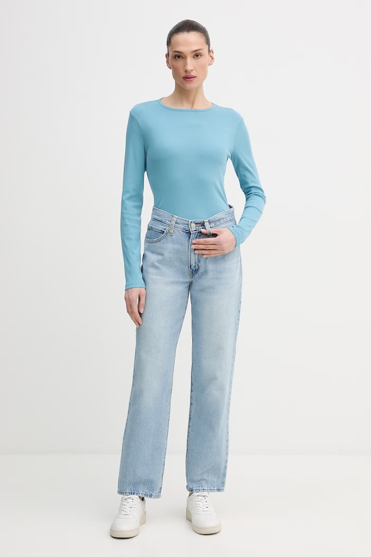 Bavlněné tričko s dlouhým rukávem United Colors of Benetton 3GA8D10CF modrá SS26