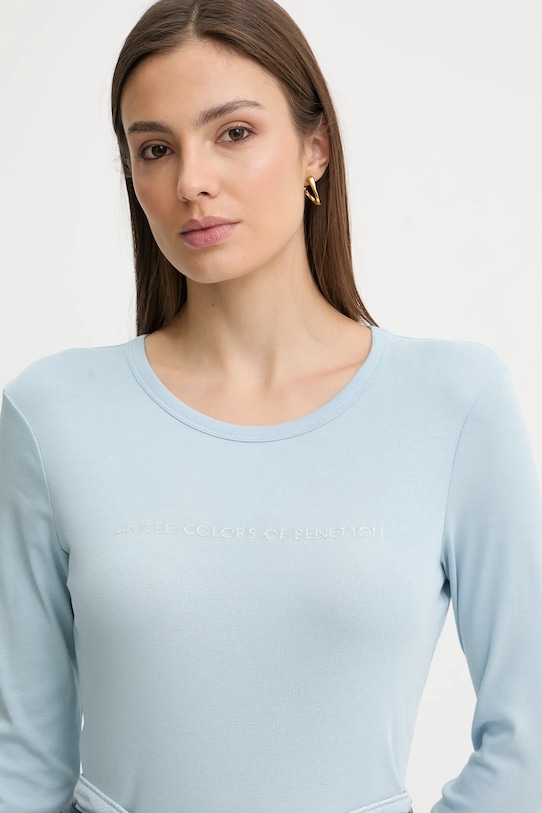 United Colors of Benetton longsleeve bawełniany niebieski 3GA8E16G0