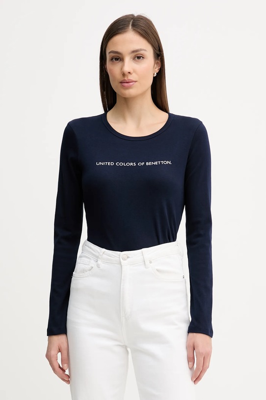 United Colors of Benetton longsleeve bawełniany bawełna granatowy 3GA8E16G0