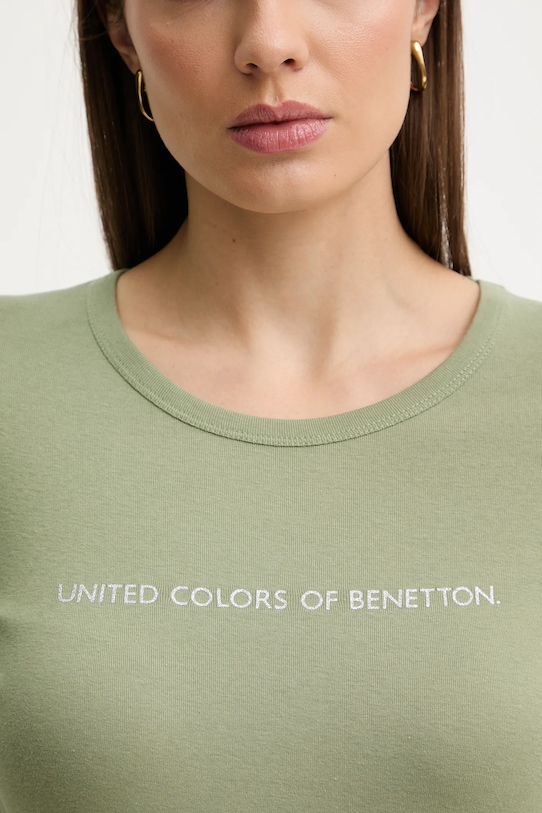 Bavlnené tričko s dlhým rukávom United Colors of Benetton 3GA8E16G0 zelená