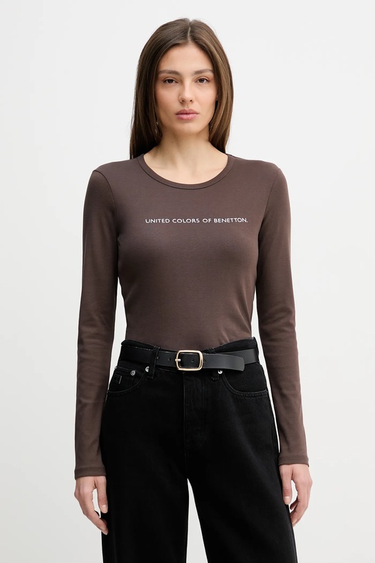 United Colors of Benetton longsleeve bawełniany bawełna brązowy 3GA8E16G0