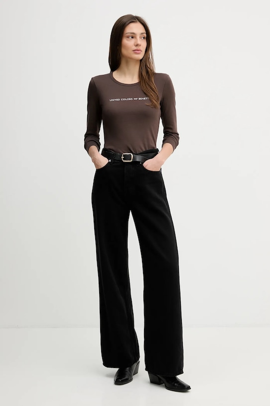 United Colors of Benetton longsleeve bawełniany 3GA8E16G0 brązowy SS26