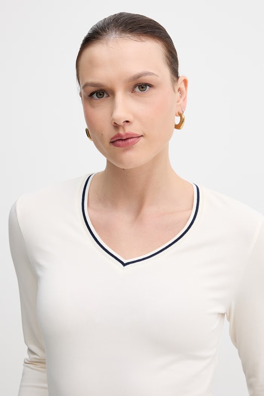 United Colors of Benetton longsleeve damski z bawełną beżowy 3ECMD4026