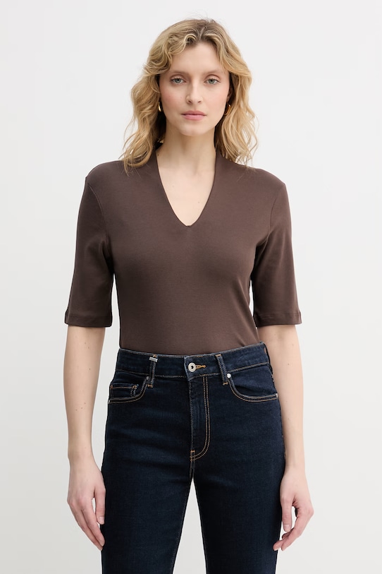 United Colors of Benetton тениска дамска памучна кафяв 3GA8D400U