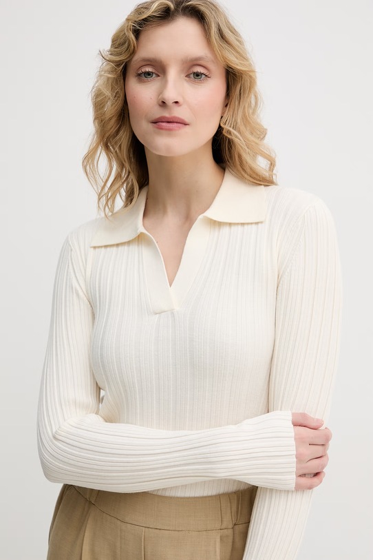 United Colors of Benetton polo damskie z wiskozy beżowy 1WZND301K